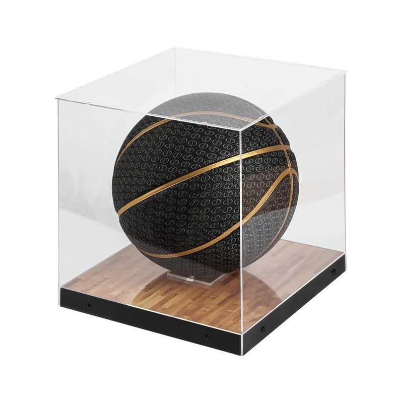 J JACKCUBE DESIGN Basketball Display Case Stand with Wooden Base, Clear Storage for Collectible Sports Memorabilia Holder Cube Case, Autograph Ball Standing Display, Floor (Printing) - MK342SS - Image 1